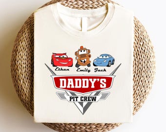 Pit Crew Dad Shirt, Cars Race Dad Kids T-Shirt, McQueen Father's Day Gift, Tow Mater Child Name Sweatshirt, Disneyland Cars Fan Dada Tee