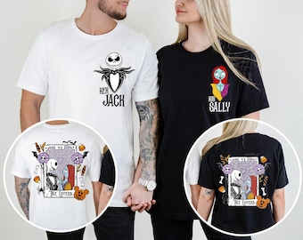 Jack Skellington Paar Shirt, Disney Nightmare Halloween T-Shirt, Halloween Liebhaber T-Shirt, Spooky Saison Paar Sweat, Sein Jack Her Sally Shirt