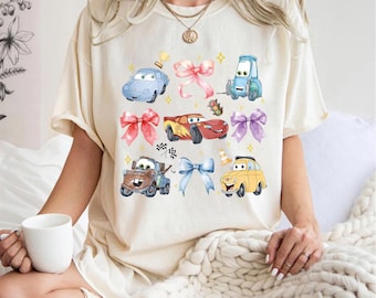 Koszulka z kokardą Cars Coquette, koszulka Disney Lightning McQueen, koszulka Złomek, prezent z wyścigów samochodowych, bluza z nadrukiem Pixar Car dla malucha