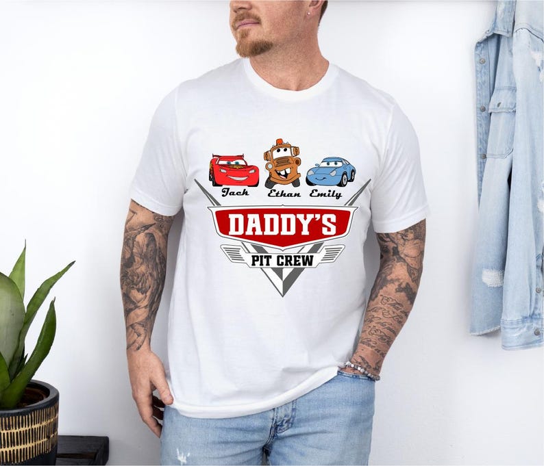 Pit Crew Dad Shirt, Cars Race Dad Kids T-Shirt, McQueen Father's Day Gift, Tow Mater Child Name Sweatshirt, Disneyland Cars Fan Dada Tee