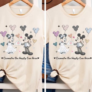 Camiseta de Disney para novios, camiseta de boda de Mickey y Minnie, camiseta &quot;Felices para siempre&quot;, regalo de luna de miel en Disneyland, camiseta &quot;Esposa y esposo&quot;