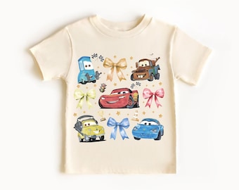 Koszulka Coquette Bow Cars, koszulka Disney McQueen, koszulka Złomek, koszulka z prezentem Auta, bluza Doc Hudson Sally Carrera, koszulka dla dzieci z samochodem wyścigowym