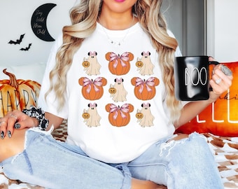 Pumpkin Bow T-Shirt, Disney Minnie Halloween Ghost Shirt, Fall Minnie Sweatshirt, Girls Spooky Season Gift, Disneyland Halloween Tee