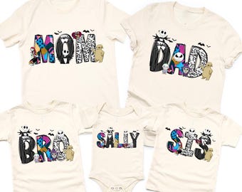 Jack Sally Halloween Family Shirt, Disney Nightmare Before Sweatshirt, Spooky Season Custom Name Tee, Jack and Sally Halloween Hoodie