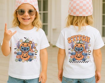 Stitch Halloween-shirt, Disney Pumpkin T-shirt, Sweatshirt bloemenstiksels, Stitch Halloween-hoodie voor kinderen, Scary Kids-T-shirt