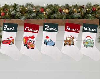 Cars Christmas Stocking, Custom Name Lightning McQueen Stocking, Disney Family Group Stocking, Tow Mater XMAS Gifts, Cars Lover Christmas
