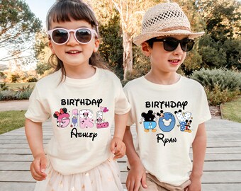Maglietta per il compleanno di Topolino, maglietta per il compleanno di Minnie, maglietta personalizzata Disney per il viaggio di compleanno dei bambini, maglietta per la festa di compleanno del castello magico