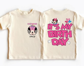 Koszulka urodzinowa Minnie, spersonalizowana koszulka urodzinowa Disney Girl, koszulka na imprezę z myszką, prezent urodzinowy dla mojej mamy, koszulka dla malucha Minnie