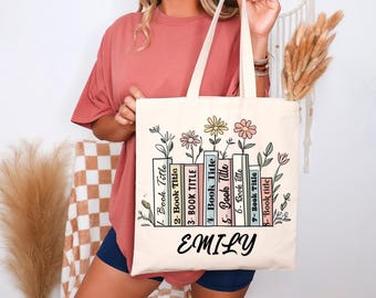 Custom Library Tote Bag, Book Title Tote Bags, Custom Name Reading Bags, Bookish Tote Bags, Girls Bookworm Totes, Literature  Teacher Totes