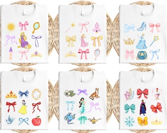 Koszulka z kokardą i kokardą z księżniczką Coquette, koszulka z Tianą Disneya, bluza z Moaną, bluza z kapturem z Roszpunką, koszulka z Elsą i Anną, bluza z Kopciuszkiem, okrągły dekolt z księżniczką