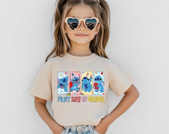 Maglietta scolastica Disney Stitch, maglietta del primo giorno di scuola di Stitch, maglietta per il ritorno a scuola per bambini, felpa per l'asilo Disneyland
