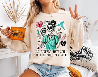Nurse Halloween Sweatshirt, Nursing Spooky Shirt, Pumpkin Nurse Sweatshirt, Witch Nurse School Gift, Be A Nurse Hoodie