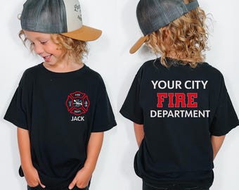 Firetruck Birthday Shirt, Custom Fireman T-Shirt, Boys Firefighter Tee, Toddler Fire Dept Sweatshirt,  Boys Fireman Birthday Gift