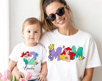 Maglietta di compleanno della Sirenetta, maglietta di compleanno Disney per famiglie, regalo di compleanno per bambina della principessa Ariel, maglietta per il viaggio di compleanno a Disneyland