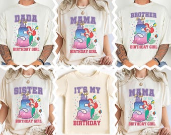 Lilla sjöjungfrun födelsedagströja, Disney Ariel familjetröja, prinsessfödelsedagsflicka present, Disneyland födelsedagsfest t-shirt