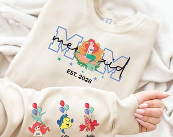 Little Mermaid Mom Shirt, Disney Princess Ariel Mom Sweatshirt, WDW Kids Names T-Shirt, Mermaid Nana Grandma Tee