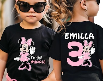 Koszulka urodzinowa z Minnie, koszulka z okazji 3. urodzin Disneya, koszulka z okazji imprezy z myszką, bluza dla malucha z Minnie, koszulka urodzinowa dla dziewczynek z Disneylandu