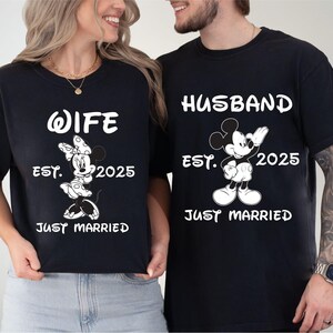 Disney Wife Husband Shirt, Mickey Just Married T-Shirt, Hubby Wifey Tee, Mouse Honeymoon Gift, Newlywed T-Shirt