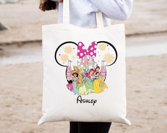 Princess Custom Tote Bag , Disney Girls Totes, Disneyland Trip Tote Bag, Princess Birthday Gift Tote, Rapunzel Totes, Toddler Castle Tote