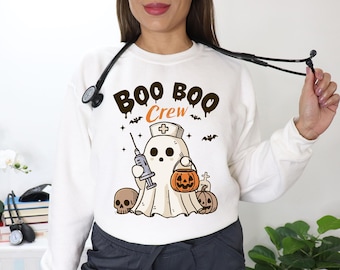 Nurse Halloween Shirt, Ghost Nurse Crew Gift, Spooky Season Nursing Tee, Halloween RN Sweatshirt, Nurse Fall T-Shirt