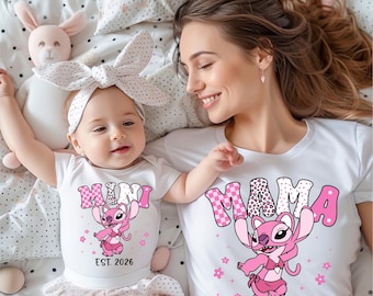 Stitch Mama Mini Shirt, Disney Mother's Day T-shirt, Angel Mom and Daughter Shirt, Disneyland Mommy Me Sweatshirt