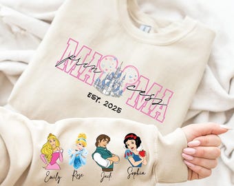 Disney Prinzessin Mama Sweatshirt, Benutzerdefinierte Kinder Namen Shirt, Prinzessinnen und Prinzen T-Shirt, Disneyland Mutter Pullover