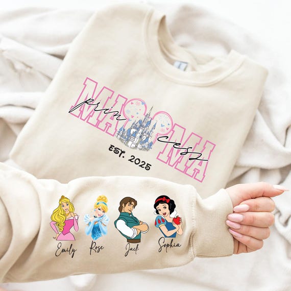 Disney Princess Mama Sweatshirt, Custom Kids Names Shirt, Princesses and Princes T-Shirt, Disneyland Mother Sweater