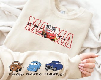 McQueen Mom Sweatshirt, Disney Custom Kids Names Shirt, Tow Mater Mama Tee, Disneyland Cars Sally Mommy T-Shirt