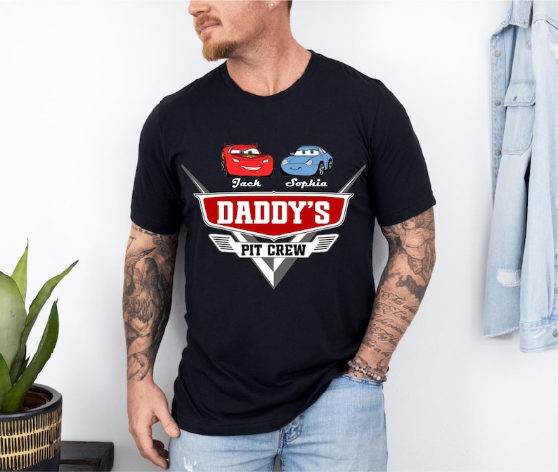 Pit Crew Dad Shirt, Cars Race Dad Kids T-Shirt, McQueen Father's Day Gift, Tow Mater Child Name Sweatshirt, Disneyland Cars Fan Dada Tee