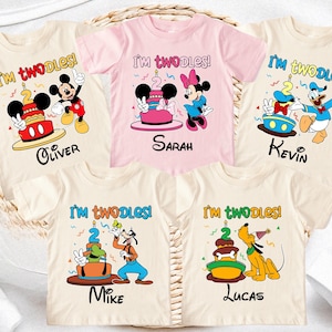 Disney tweede verjaardagsshirt, 2nd I'm Twodles T-shirt, tweede verjaardagsshirt Mickey, Minnie verjaardag meisje top, tweede verjaardagscadeau