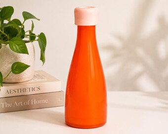 Jarrón vintage de cristal naranja de Crate & Barrel, fabricado en Polonia, estilo pop art, 25,4 cm (10 pulgadas)