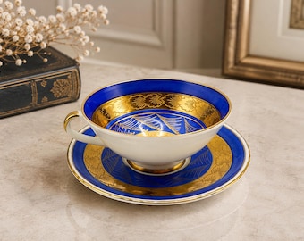 Regal Blue Gold Imperial Porcelain Teacup and plate Bavaria Cobalt Blue Vintage Tea Set