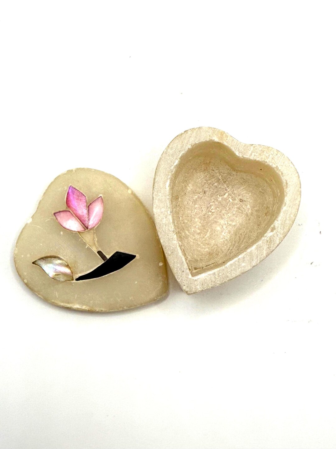 Floral Inlay Alabaster Heart Shaped Lidded Trinket Box - Etsy