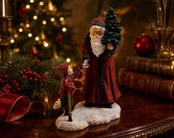 Pipka Caring Santa Figurine Christmas Village Santa with Child 7 Inch Holiday Decor
