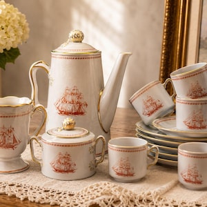 Vintage Spode Trade Winds Red Cup and Saucer Set Gold Trim London Shape Discontinued Pattern