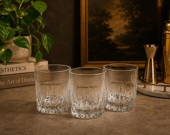 Vintage Johnnie Walker Whiskey Glasses Set of 3 Scotch Whisky Rocks Tumblers