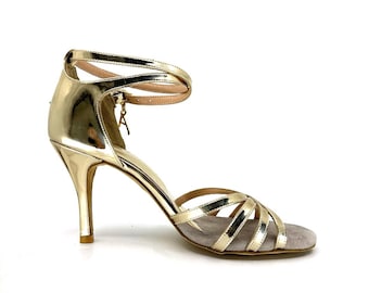 Sapatos de tango Adornos CB Pure Gold Quartet, couro legítimo, feitos à mão, para mulheres