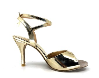Sapatos de tango Royal Pure Gold Adornos feitos à mão em couro legítimo feminino