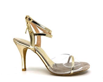 Royal Pure Gold Transparent Line Adornos Tango Schuhe Echtleder Handgefertigte Damenschuhe