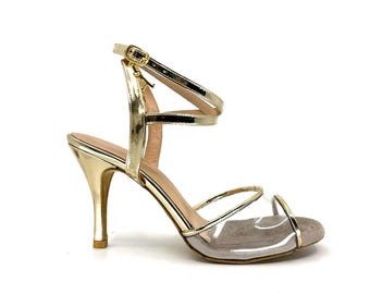 Royal Pure Gold Transparent Border Adornos Tango Schuhe aus echtem Leder handgefertigte Damenschuhe