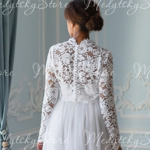 Bridal crop top, Lace bridal top, Boho crop top long sleeve, Bridal separates top long sleeve, Bridal topper, Lace wedding top