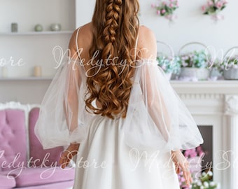 Off the shoulder tulle sleeves, Pearl sleeves for wedding, Detachable long sleeves, Bridal sleeves off shoulder, Removable sleeves