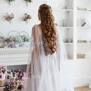Tulle wedding wings, Bridal shoulder cape veil, Wedding cape veil, Long wedding cape, Tulle cape train, Draped cape veil,Waterfall cape veil