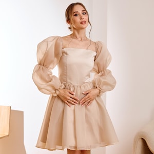 Puff sleeves short dress, Romantic dress handmade, Formal dress short, Short evening dress, Babydoll dress women, Graduation dress women