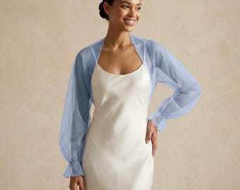 Schiere Hochzeit Bolero, Tüll Hochzeit Bolero, Hochzeit Bolero lange Ärmel, Schiere Braut Abdeckung oben, Tüll Brautjacke, Schiere Braut Topper