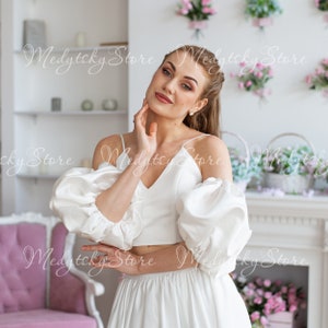 Detachable puffy sleeves, Satin sleeves, Wedding sleeves, Small bubble sleeves, Bridal sleeves ivory, Removable sleeves,Off shoulder sleeves