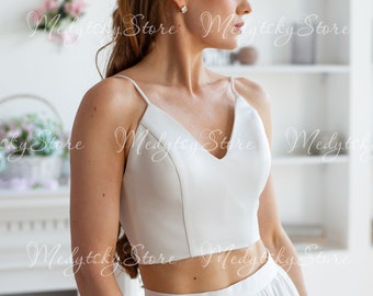 Bridal top satin, Wedding crop top, Bridal crop top,White crop top,Satin wedding top,Wedding top ivory,Ivory bridal top,Wedding separate top