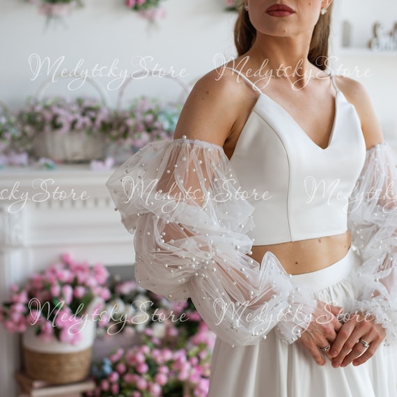 Tulle Satin A Line Two Piece Flowers Wedding Dress Tulle Satin A Line Two Piece Flowers Wedding Dress