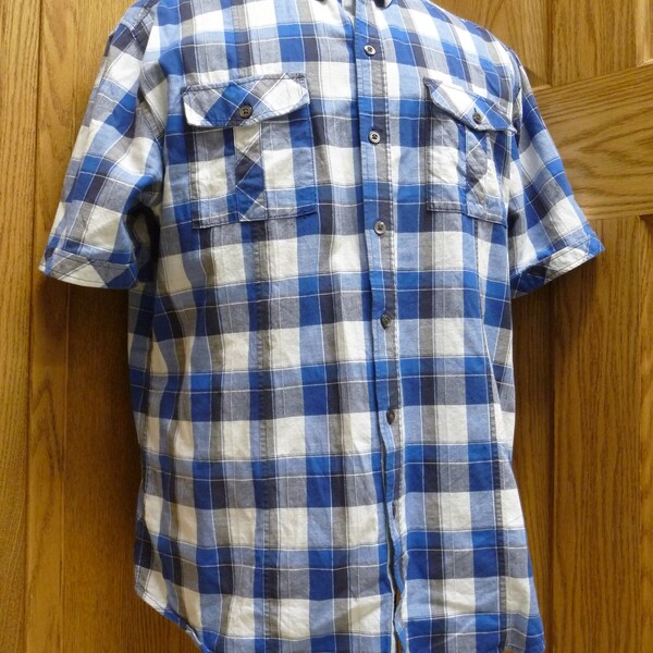 7Diamonds Men's Cotton Blue Plaid Shirt SMK-4143 (Night Visions) (USED)