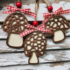 mushroom set - 3 designs DIGITAL FILE ONLY - magnet and ornament size- sign - svg - dxf hand drawn- glowforge laser machine